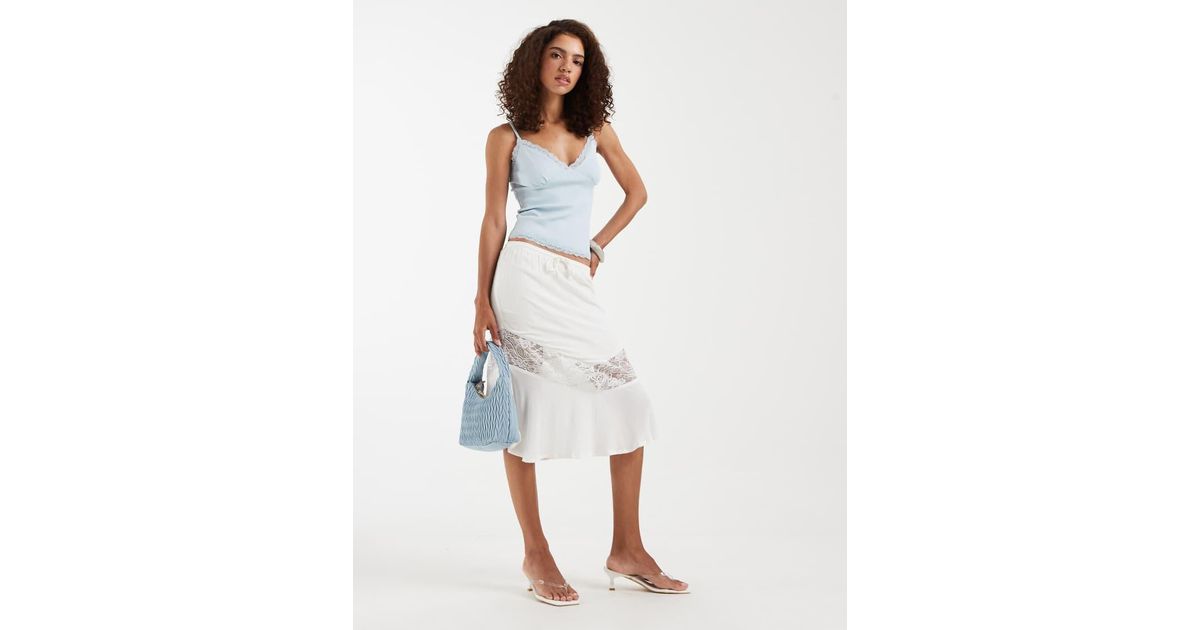 Motel Linus Lace Panel Midi Skirt in White | Lyst UK