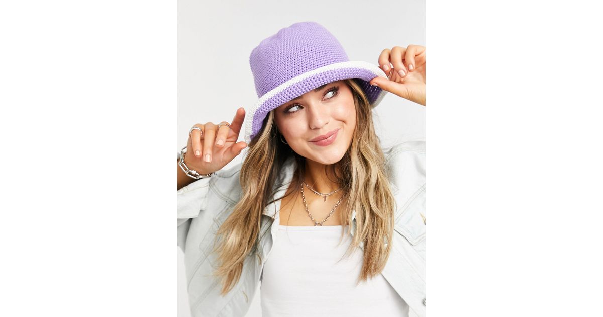 ASOS Crochet Knit Bucket Hat in Purple 
