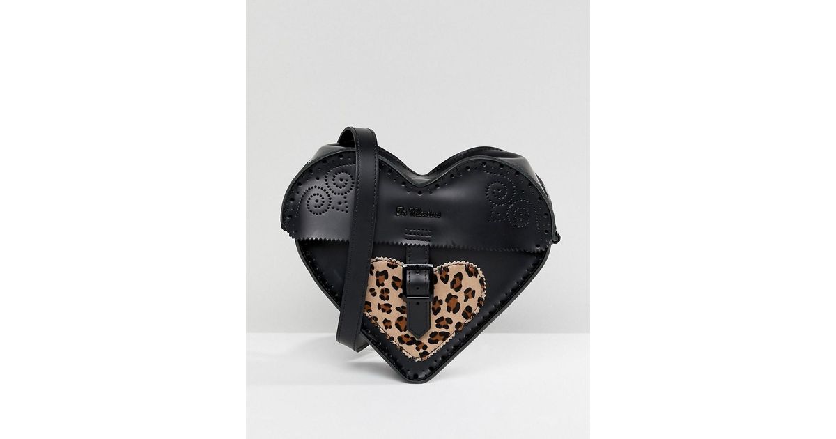 Dr. Martens Leather Heart Cross Body Bag With Leopard Contrast in Black |  Lyst
