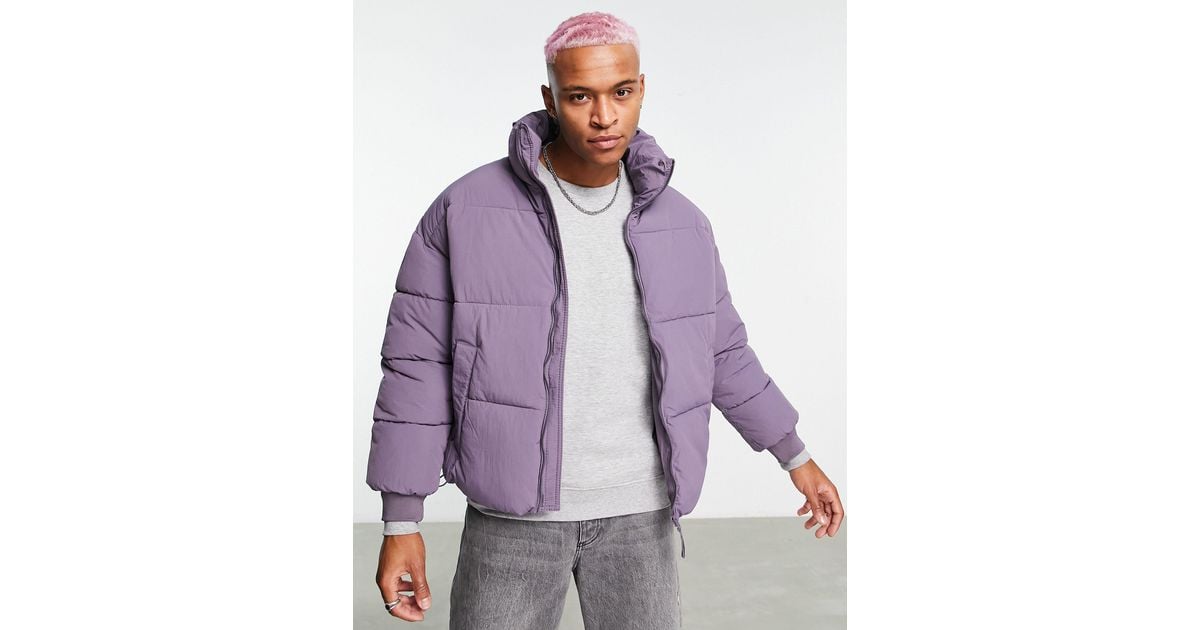 Bershka Oversized Cotton Puffer Jacket in Purple for Men Lyst