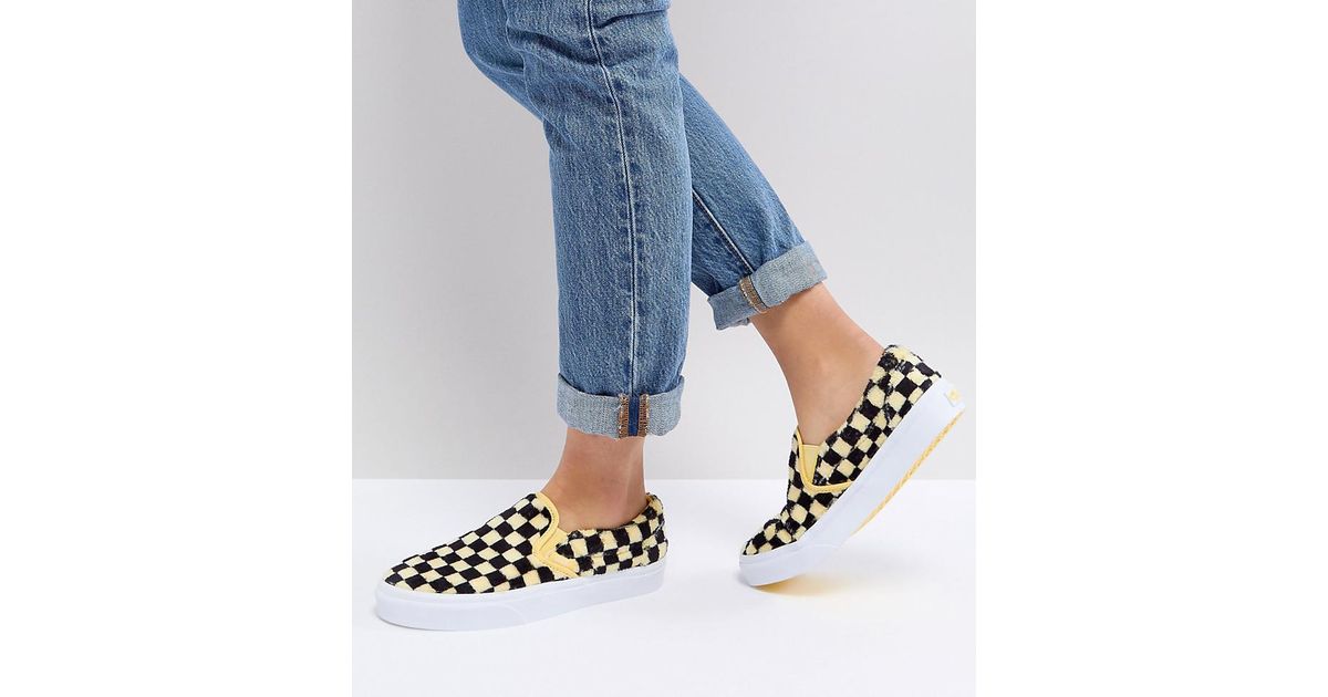 vans checkerboard slip on yellow