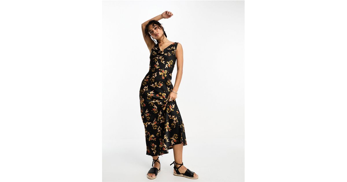 Emory Park cowl neck bold floral print midaxi dress in deep brown