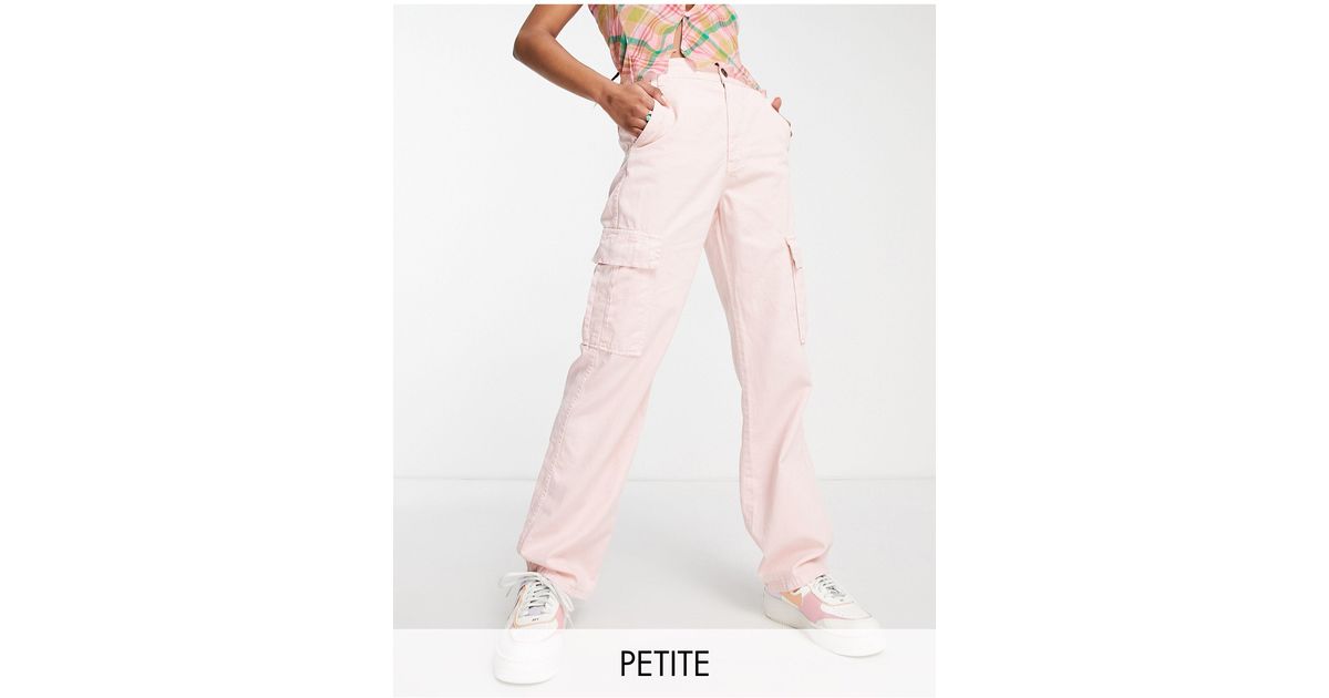 Stradivarius Petite Straight Leg Cargo Trouser in Pink - Lyst