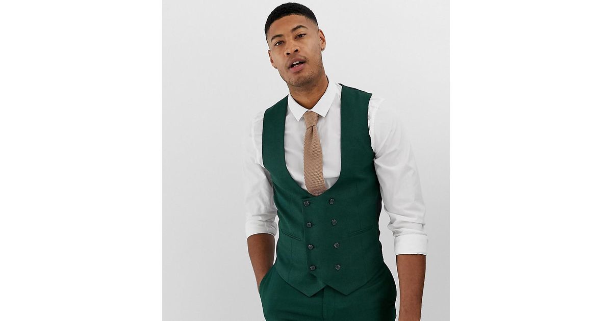 Chaleco de traje entallado en verde bosque con microtextura ASOS de hombre de color Verde Lyst