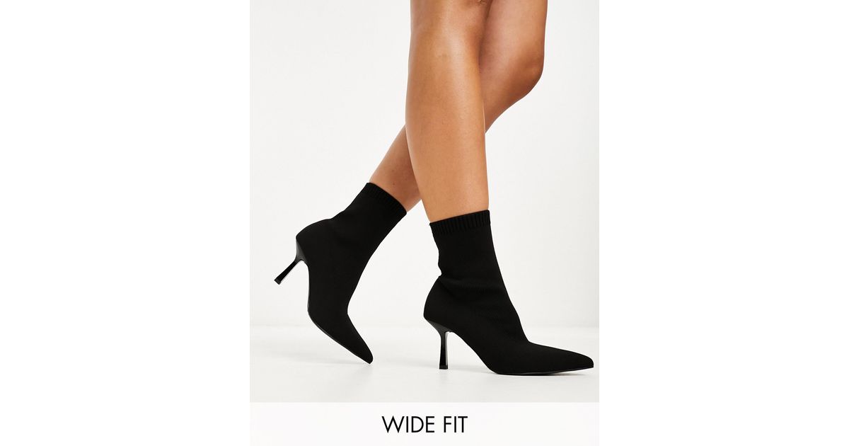 Asos Design Wide Fit Rosetta Kitten Heel Sock Boots in Black Lyst