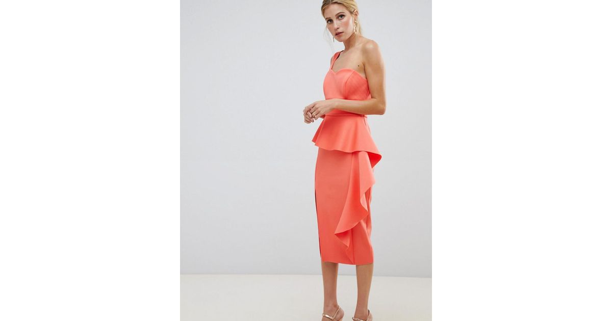 one shoulder midi bodycon dress