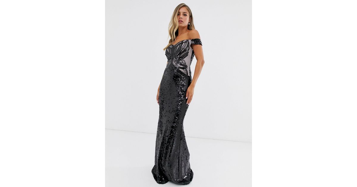 lipsy sequin scallop fishtail maxi dress