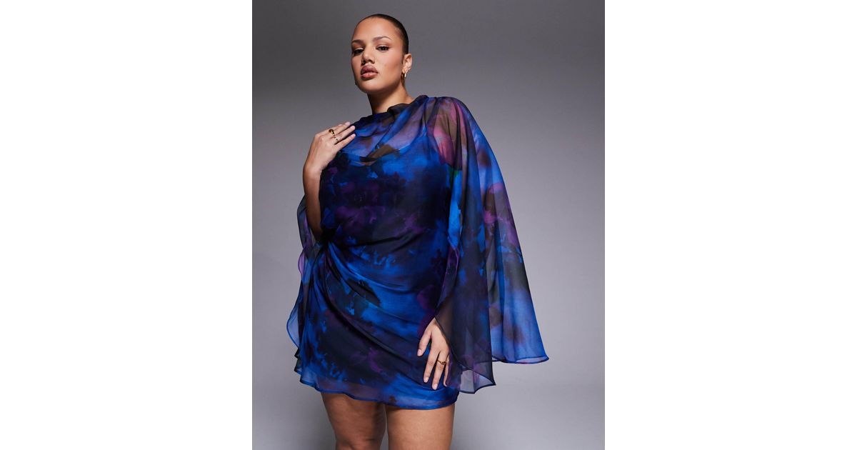 ASOS Asos Design Curve High Neck Drape Front Extreme Cape Sleeve Mini ...