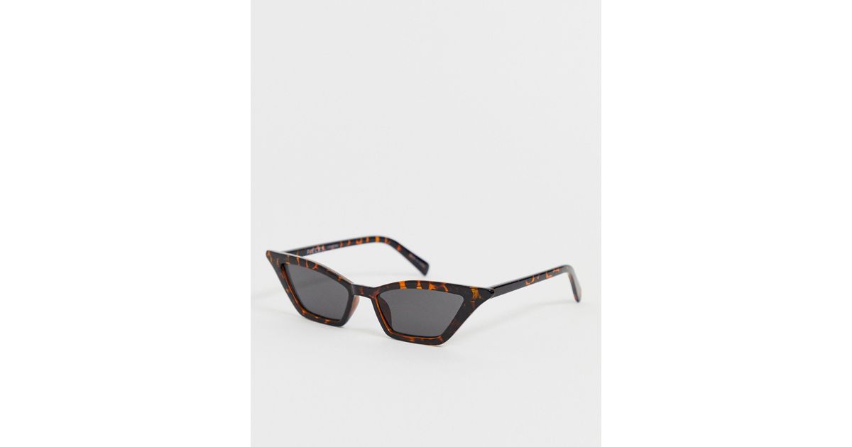 Occhiali da sole a occhi di gatto slim tartarugatiPieces in Denim di colore  Marrone | Lyst