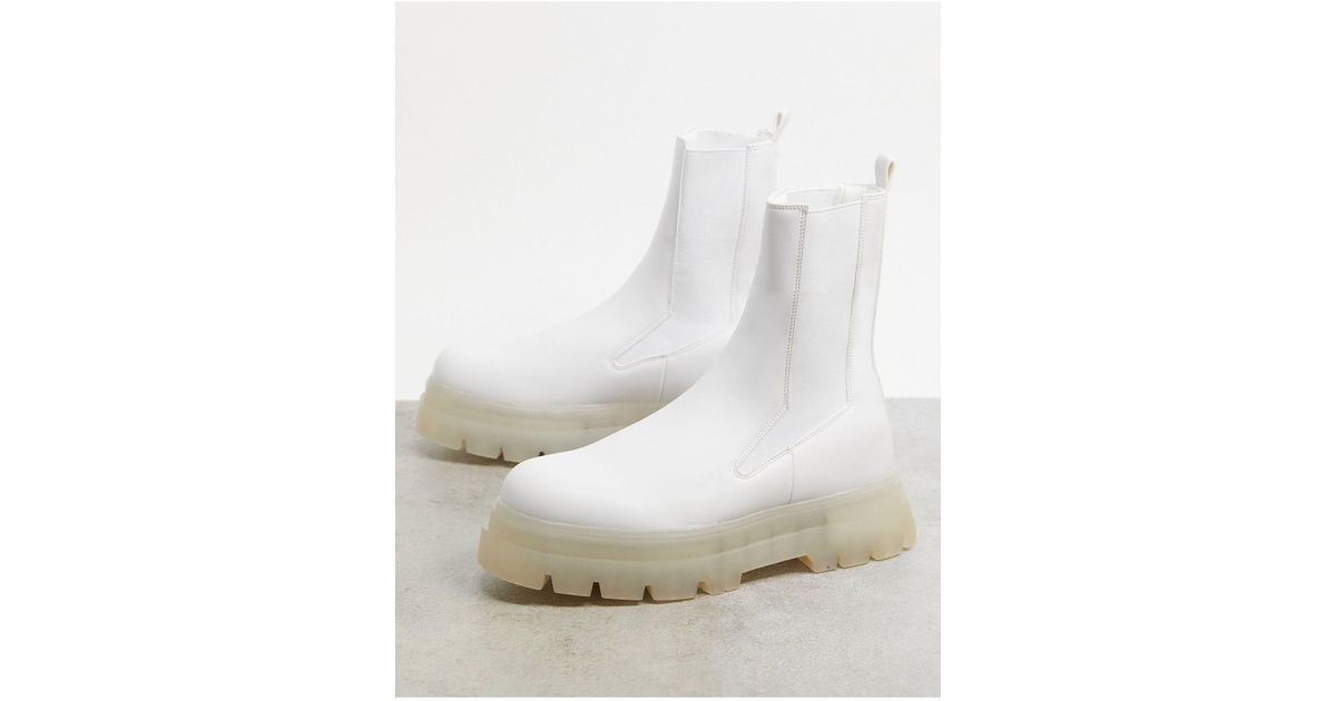 Bershka Synthetic Chunky Chelsea Boots in White for Men | Lyst