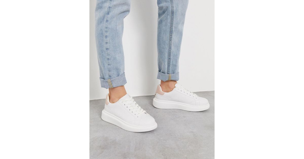 Pull&Bear Flatform Trainers With Nude Back Tab in White | Lyst