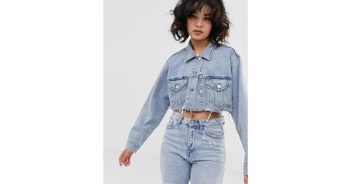Pull\u0026Bear Cropped Denim Jacket in Blue 
