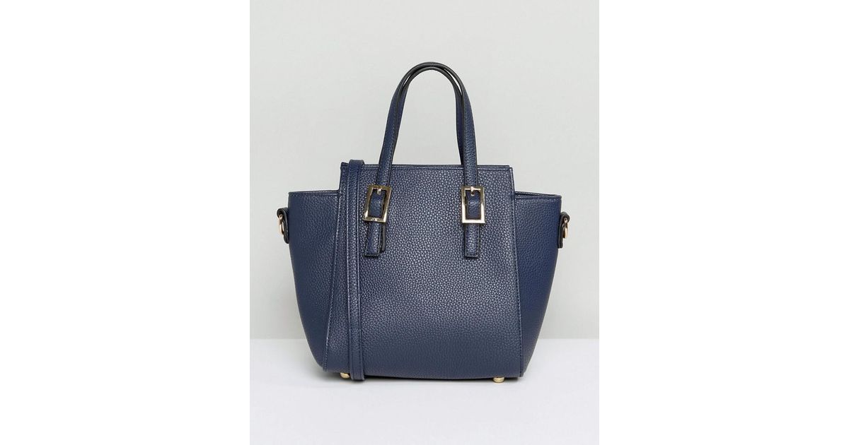 Amy Lynn Blue Structured Tote Bag With Optional Shoulder Strap
