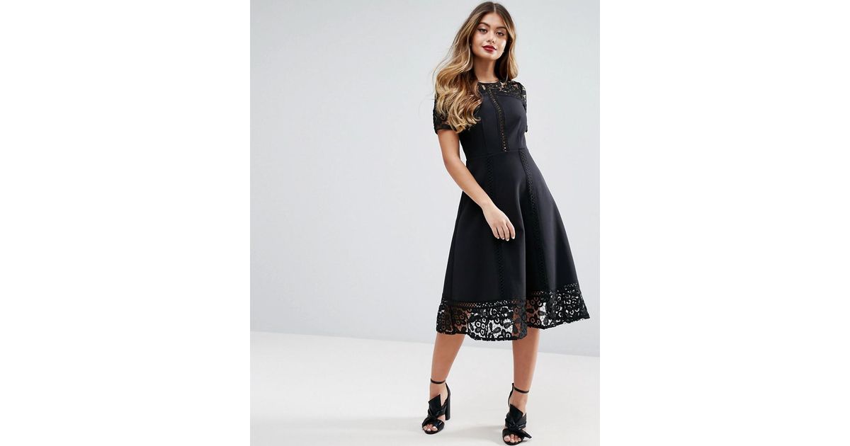 lace insert midi dress