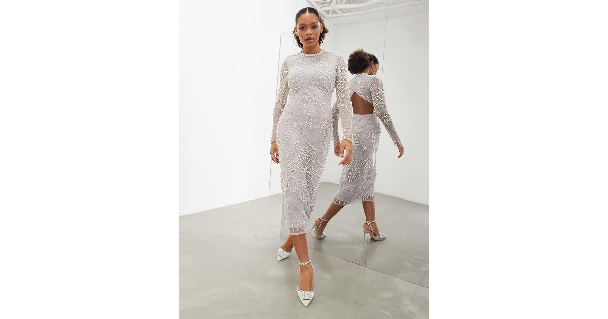 Pearl embellished bodycon dress sale