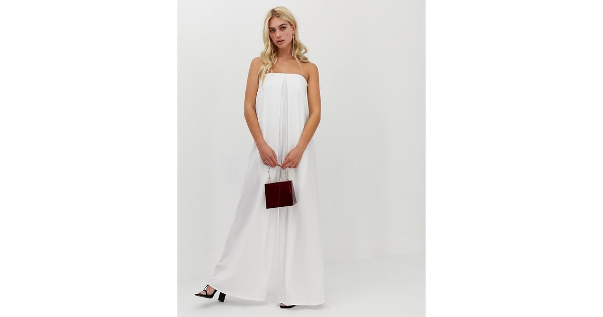 white bandeau wide leg jumpsuit