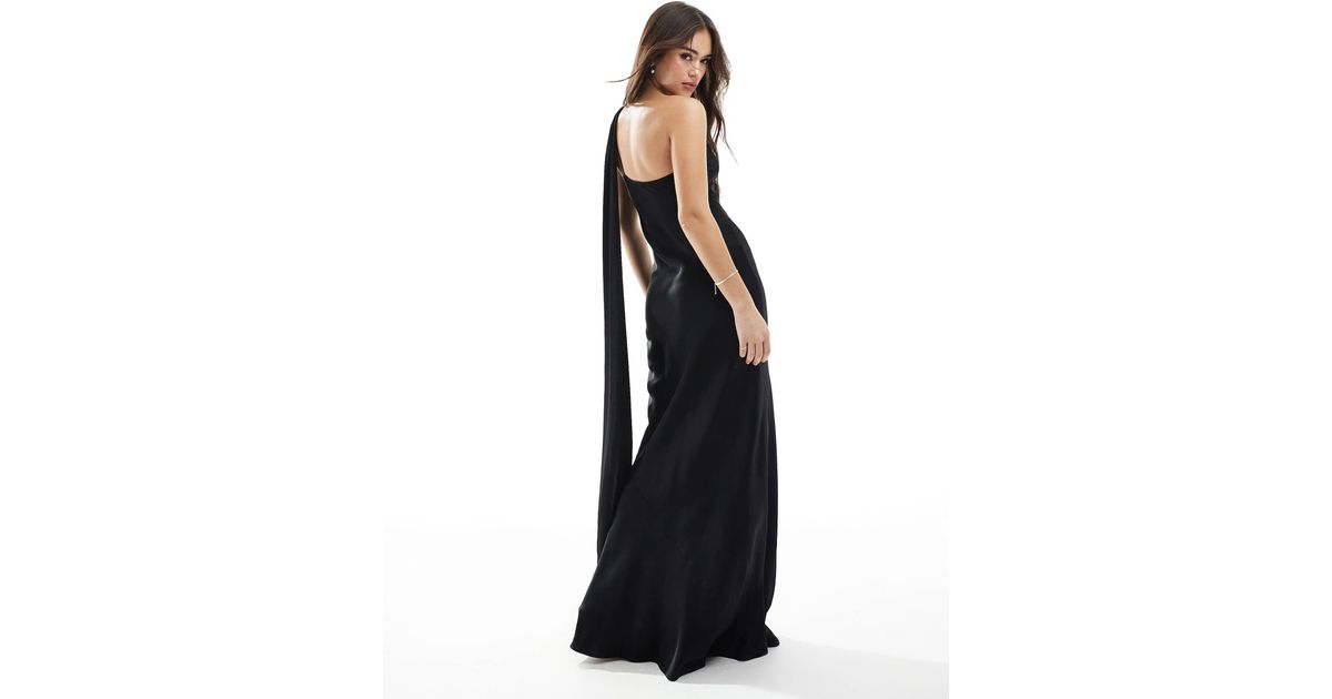 Maids To Measure Bridesmaid One Shoulder Scarf Maxi Dress in Black | Lyst