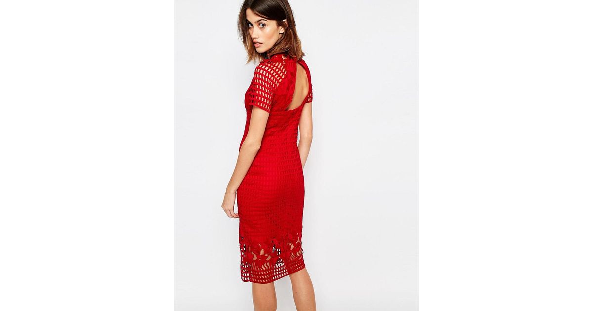 warehouse red lace dress