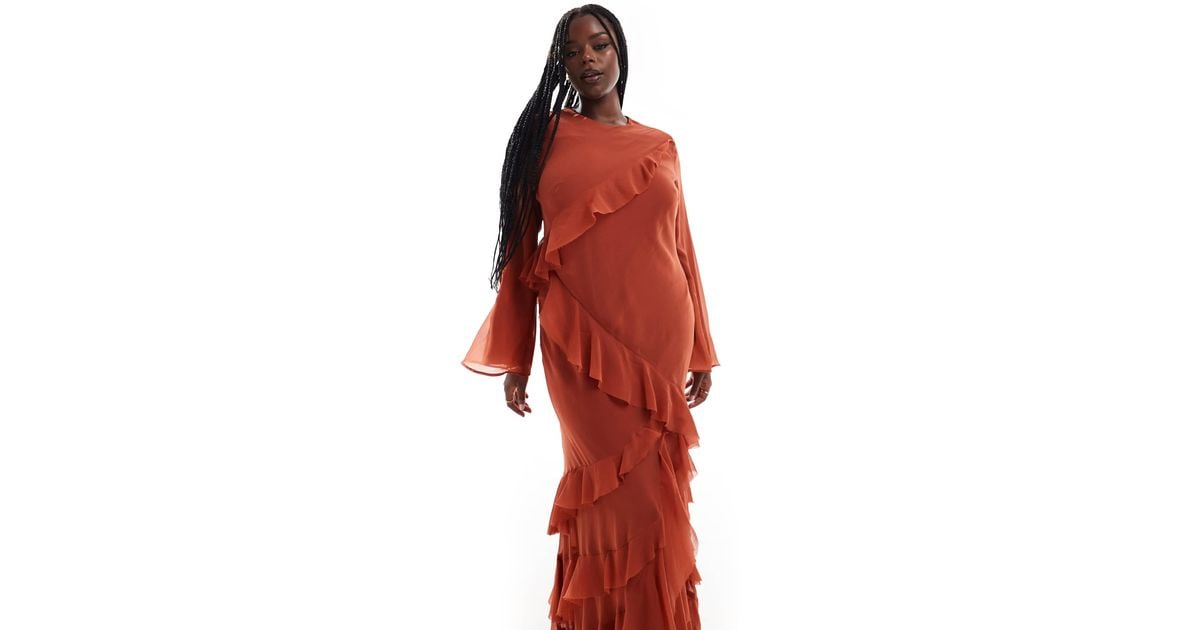 ASOS Asos Design Curve Fluted Long Sleeve Extreme Ruffle Maxi Dress in ...