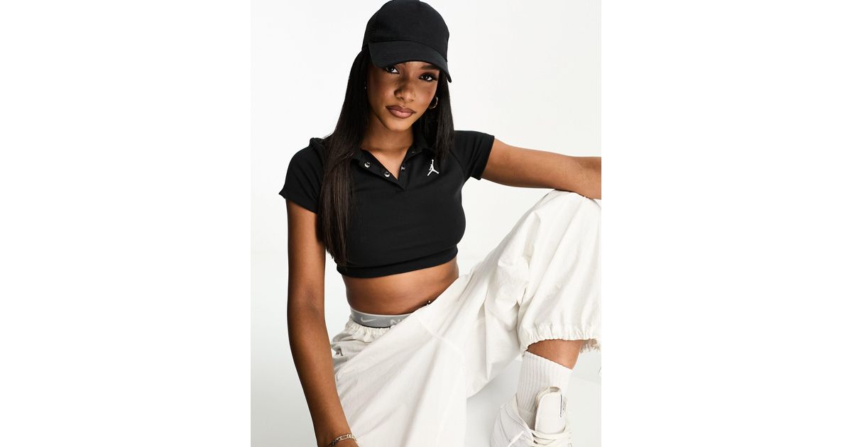 Nike Nike Ribbed Cropped Polo in Black | Lyst