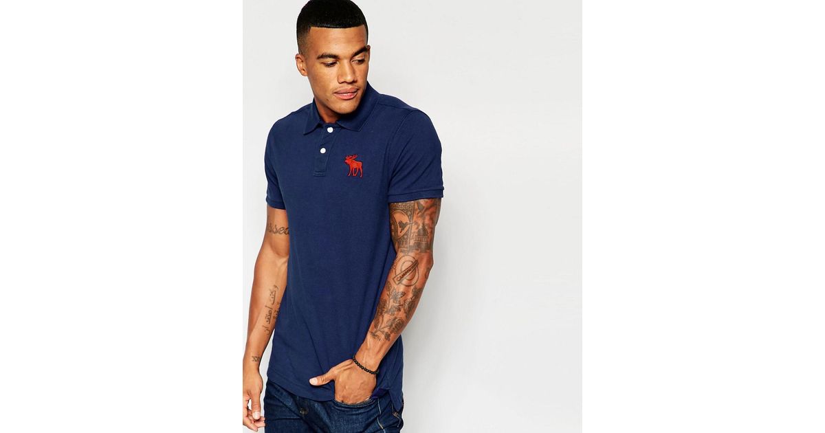 Abercrombie & Fitch Bercrombie & Fitch Polo Shirt In Muscle Slim Fit With Large Moose Embroidery Navy in Blue for Men | Lyst