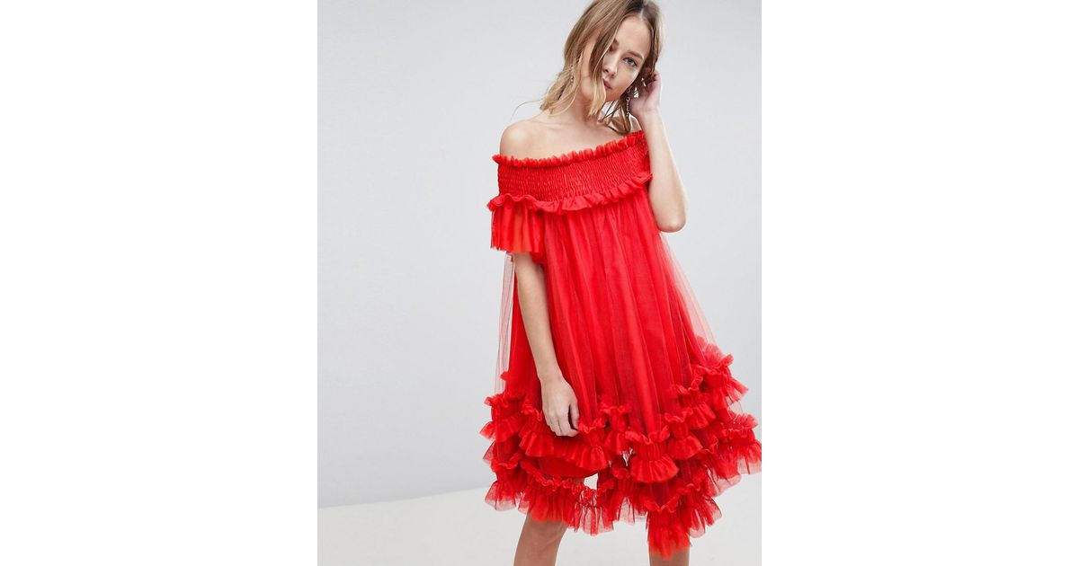 bardot tulle dress