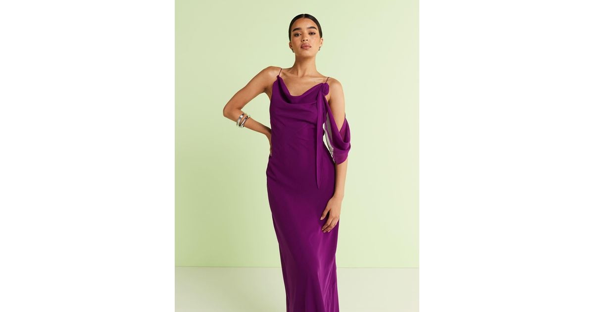 Mango Chiffon Maxi Dress With Draped Rosette Detailing in Purple | Lyst Mango Chiffon Maxi Dress With Draped Rosette Detailing in Purple | Lyst