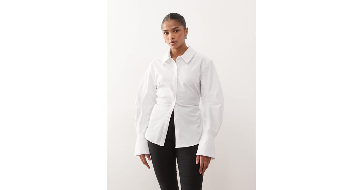 Monki 05913267 Monki Cinched Waist Shirt in White | Lyst