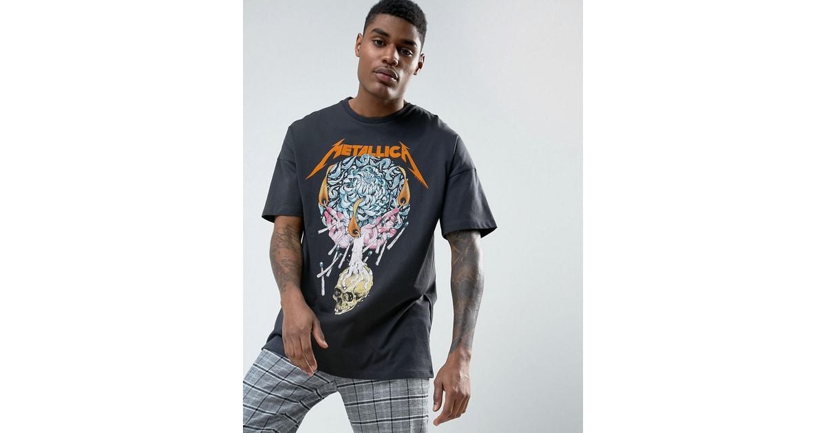 ASOS Cotton Metallica Oversized Band T-shirt in Gray for Men | Lyst