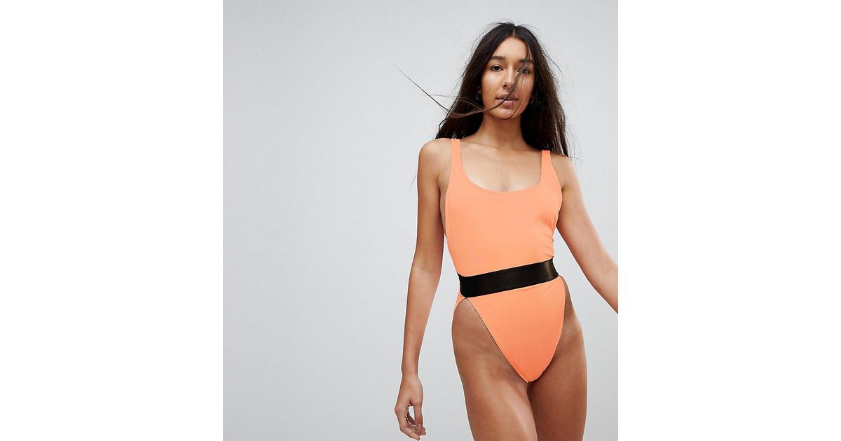 asos high leg elastic waist swimsuit