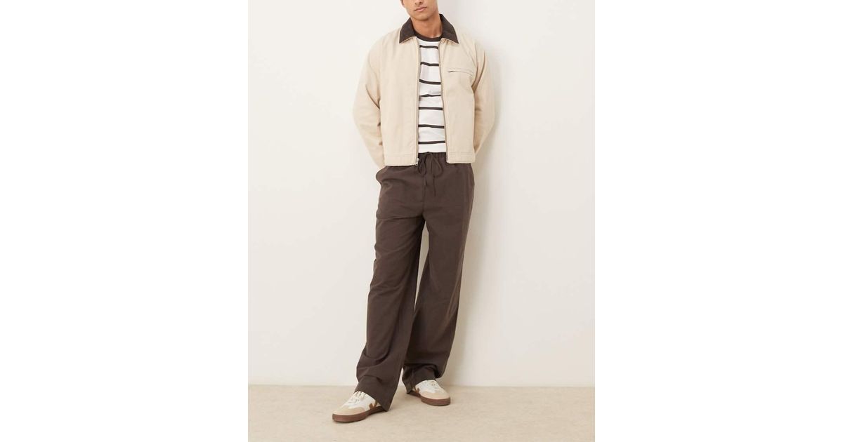 ASOS Baggy Linen Mix Trousers in Natural for Men Lyst UK