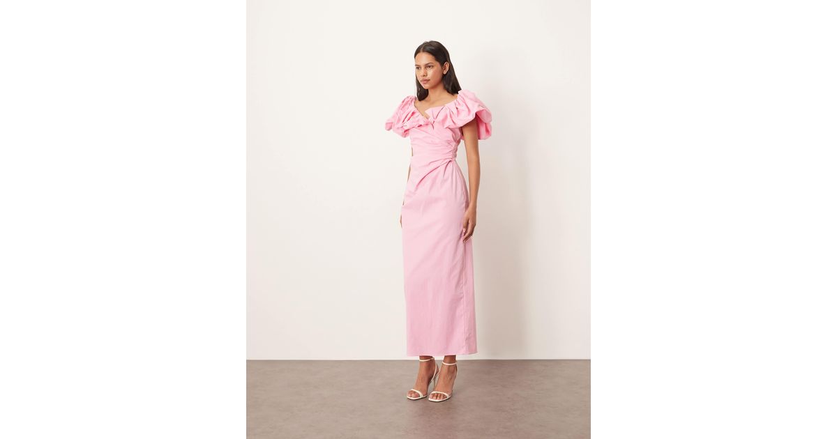 strapless open back dress Prudy Off-Shoulder Ruched Tie-Detail Maxi Dress in Dark Rose