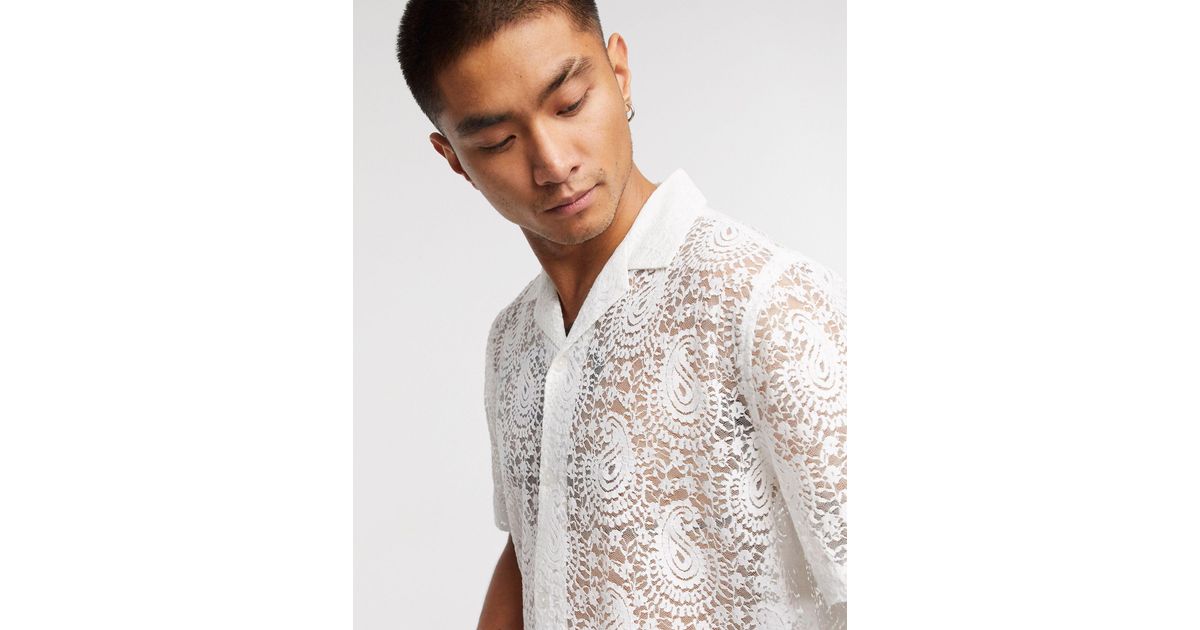 White lace shop shirt for men