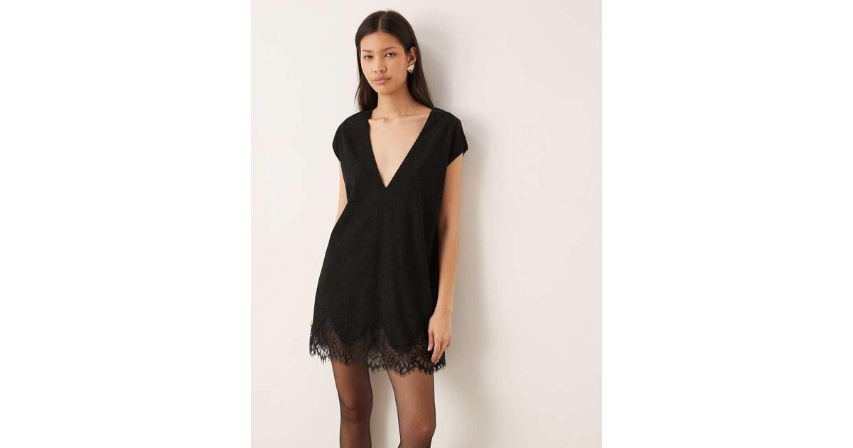ASOS Cord Lace Trim Shift Mini Dress in Black Lyst UK