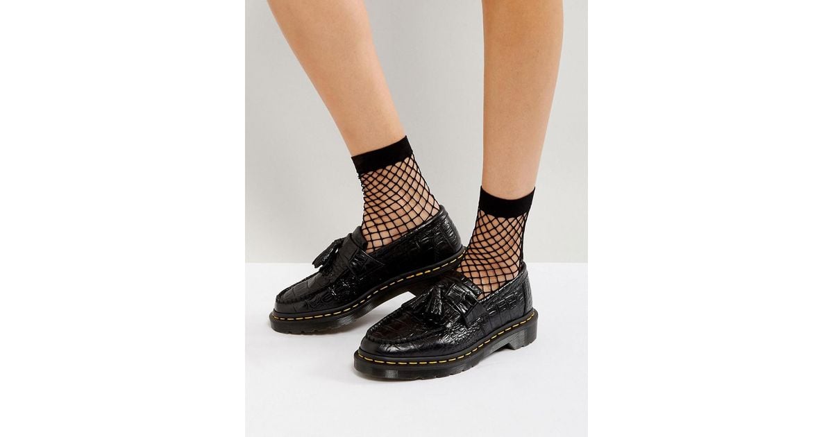 Dr. Martens Leather Adrian Croc Tassle Loafers in Black | Lyst