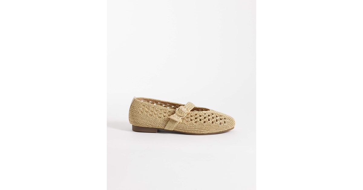 SEQWL Wide Fit Woven Ballet Flat With Buckle Detail in Natural | Lyst ...