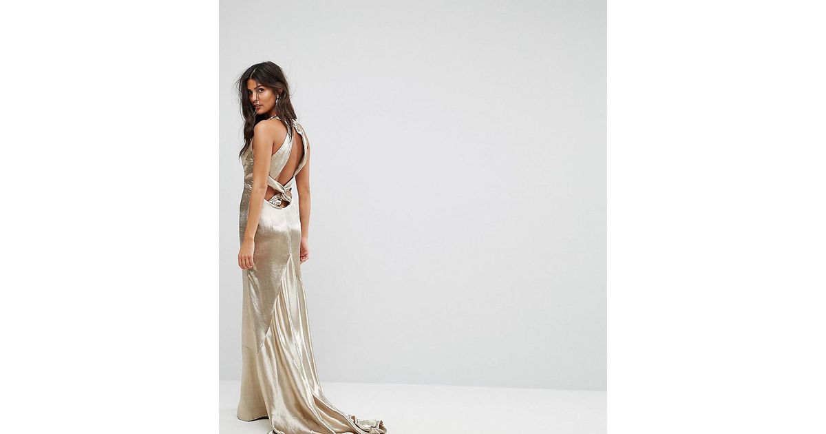 high neck fishtail maxi dress