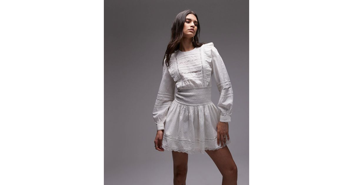 TOPSHOP Prairie Mini Tea Dress in Gray