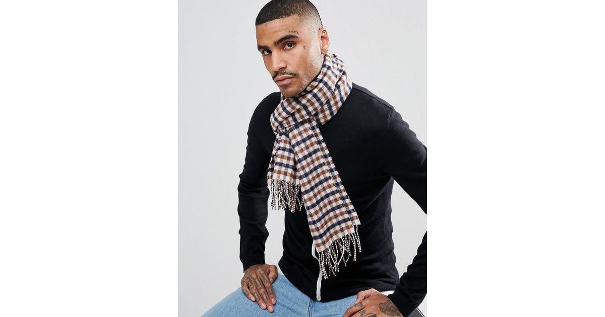 Aquascutum Lambswool Club Check Scarf In Beige in Natural for Men