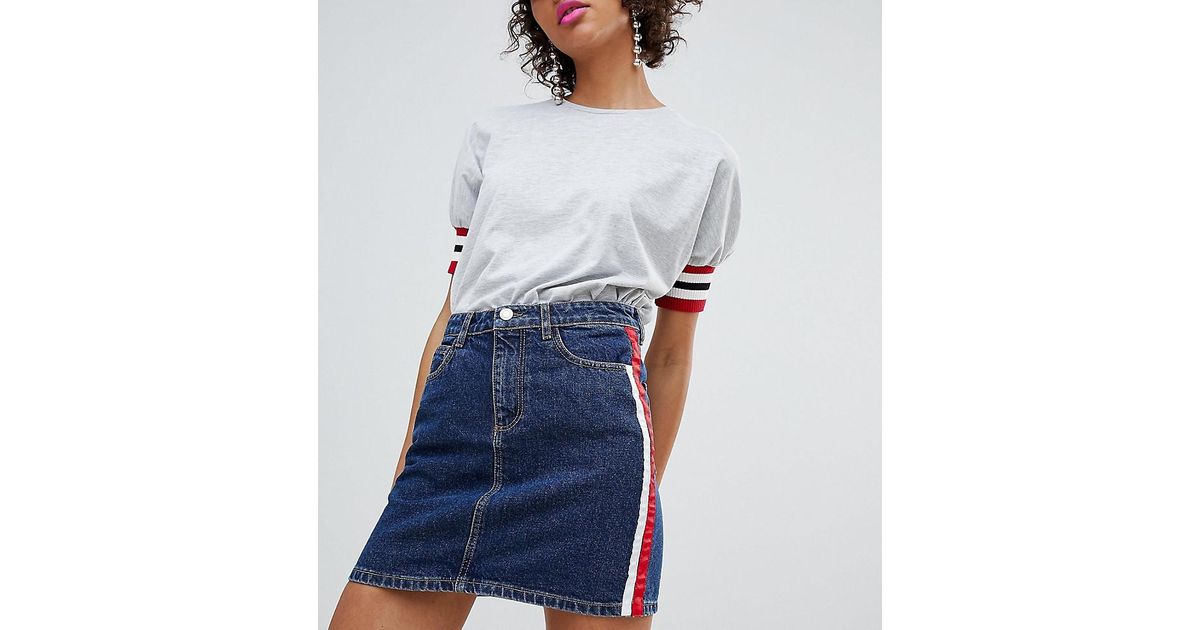 Gonna di jeans blu con righe lateraliStradivarius in Denim di colore Blu |  Lyst