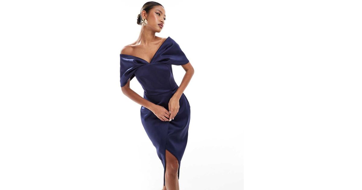 blue satin draped bardot midi dress Lavish Alice Bonded in Color:Light blue CL135654302 mhg_24 Mesh Babydoll Chemise |
