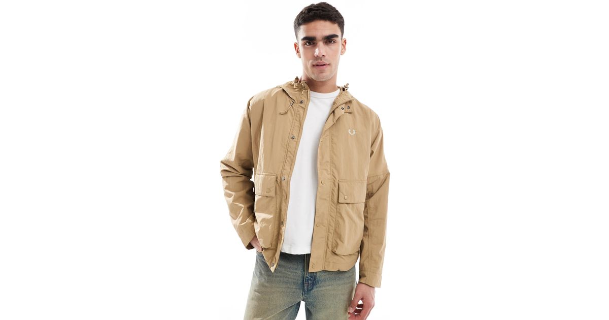 Fred Perry Cropped Fishing Parka Jacket in Natural for Men | Lyst