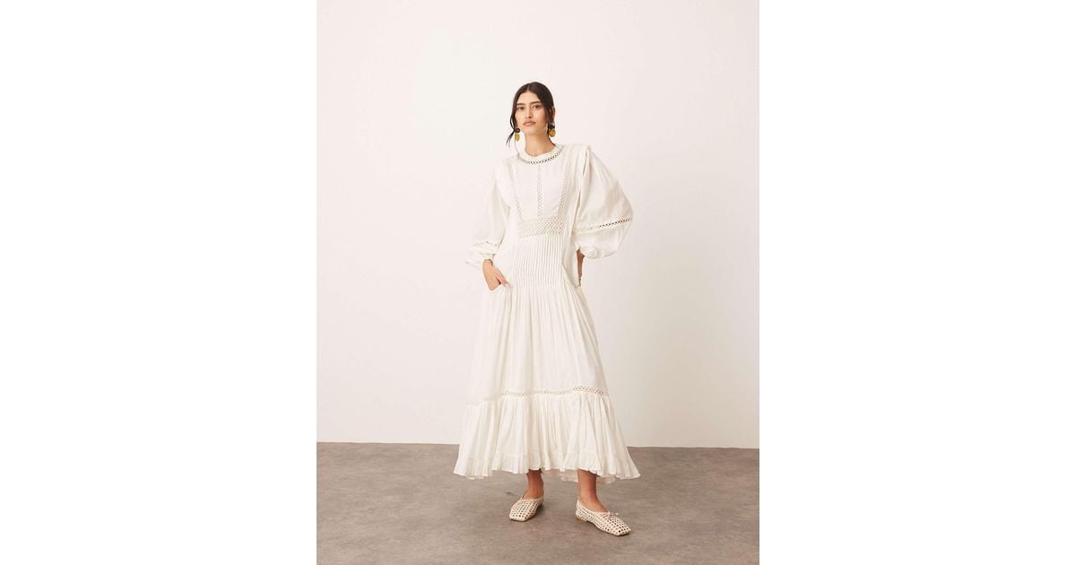 ARRANGE Cotton Voile Maxi Dress With Lace Trim in Natural | Lyst