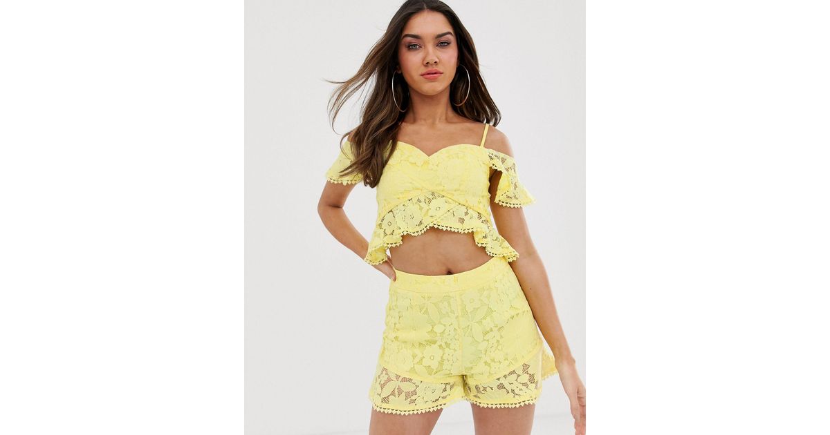 yellow lace crop top