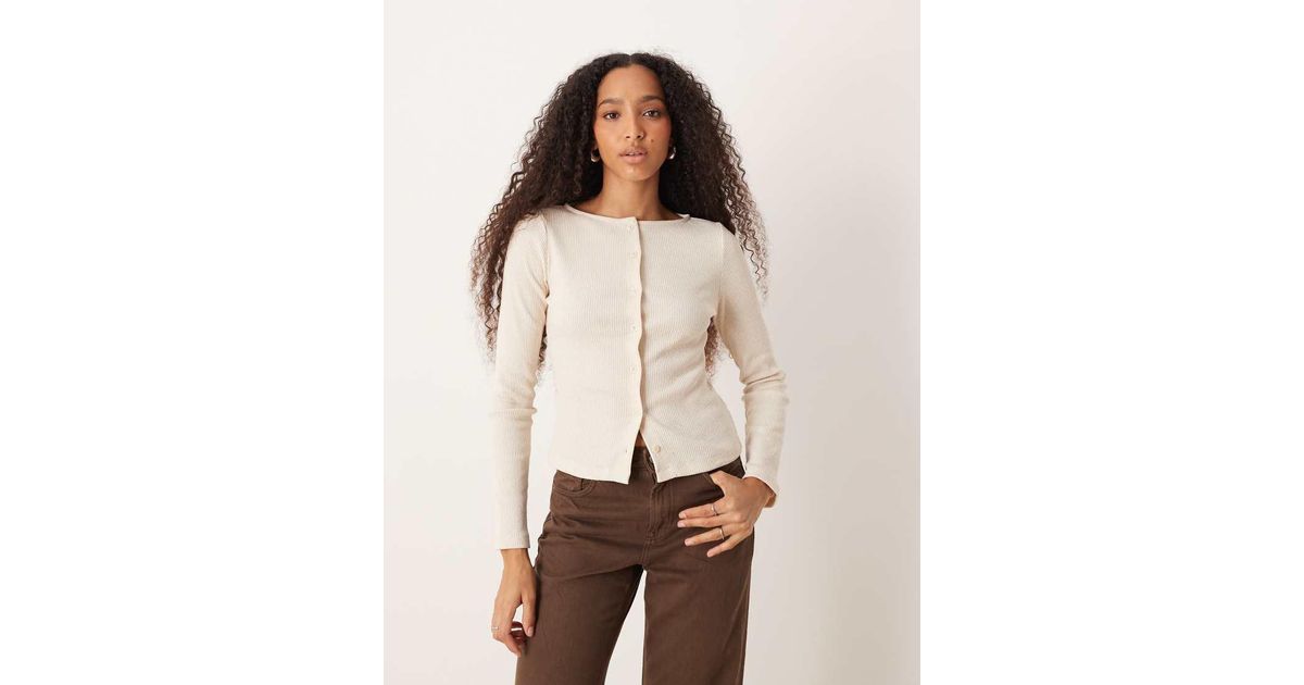Wide Rib Sweater Asos ASOS Wide Neck Rib Cardigan in Natural | Lyst UK