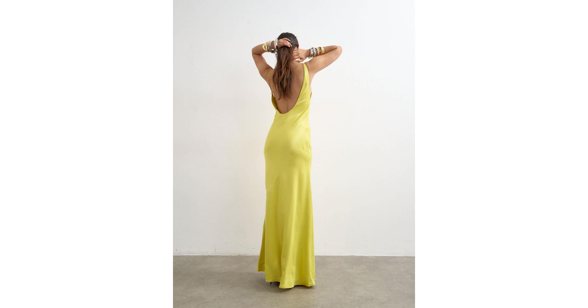 green halter neck dress topshop Satin Bias Open Scoop Back Maxi in Edit:Resort