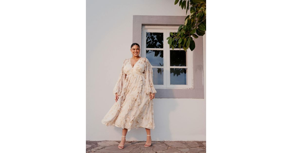 ASOS Asos Design Curve Ruffle Lace Insert Midi Dress With Cut Out | Lyst