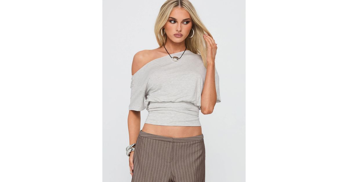 Princess Polly Ashlinn Off Shoulder Cinch Waist Drape T-shirt in Gray