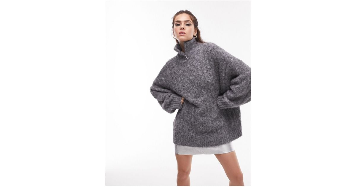 Topshop fluffy zip best sale jumper