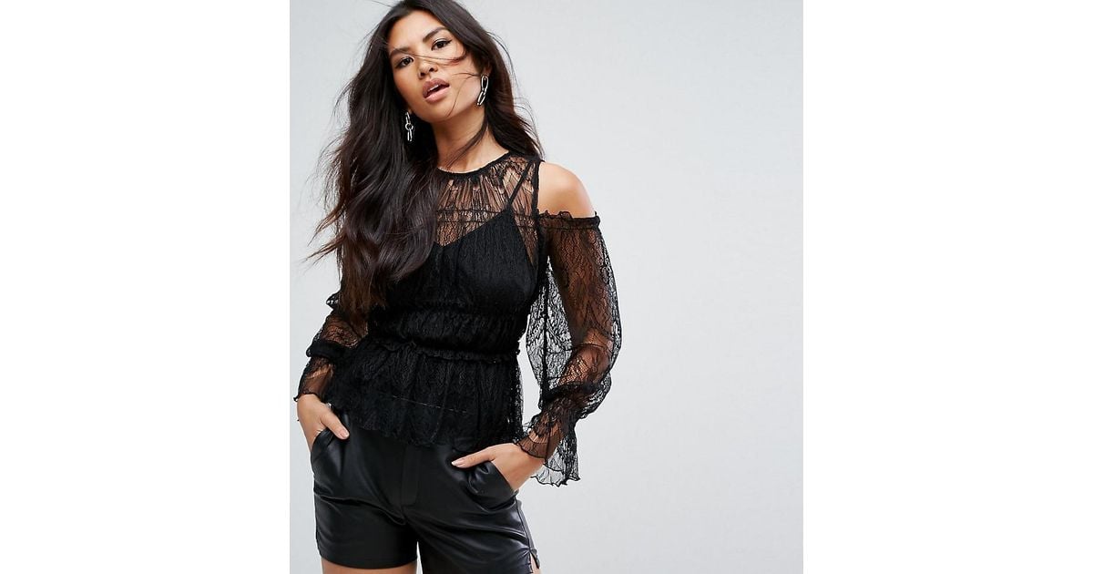 black lace cold shoulder top